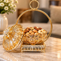 Anupam Premium Luxury Golden Crystal Decorative Jar with Ring Stand | Elegant Tabletop Showpiece & Gift Items