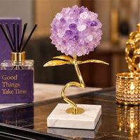 Anupam Premium Purple Crystal Flower Showpiece with Golden Stem & Marble Base Home Decor Gift Items - Pack of 1