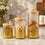 Anupam Premium Glass Storage Jar Set of 3 with Wooden Lids and Golden Decorative Stand for Dry Fruits, Snacks and Kitchen Decor