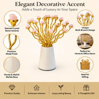 Anupam Luxury Golden Branch Crystal Flower Decorative Showpiece with Pink Stone Accents & White Base for Home and Office Decor