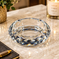 Anupam Luxury Clear Crystal Ashtray with Faceted Diamond-Cut Design for Home, Office, Lounge and Table Decor