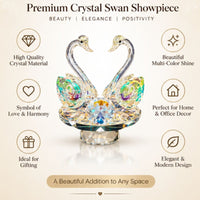 Anupam Luxury Crystal Swan Couple Decorative Showpiece with Iridescent Detailing and Faceted Base for Home, Office and Premium Gifting