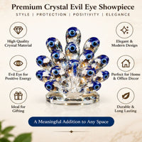 Anupam Luxury Crystal Peacock Decorative Showpiece with Blue Evil Eye Feather Detailing for Home, Office and Premium Gifting