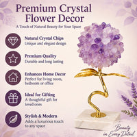Anupam Premium Purple Crystal Flower Showpiece with Golden Stem & Marble Base Home Decor Gift Items - Pack of 1