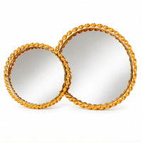 Anupam Luxury Golden Mirror Decorative Tray Set of 2 with Braided Border for Home Decor, Serving and Premium Gifting