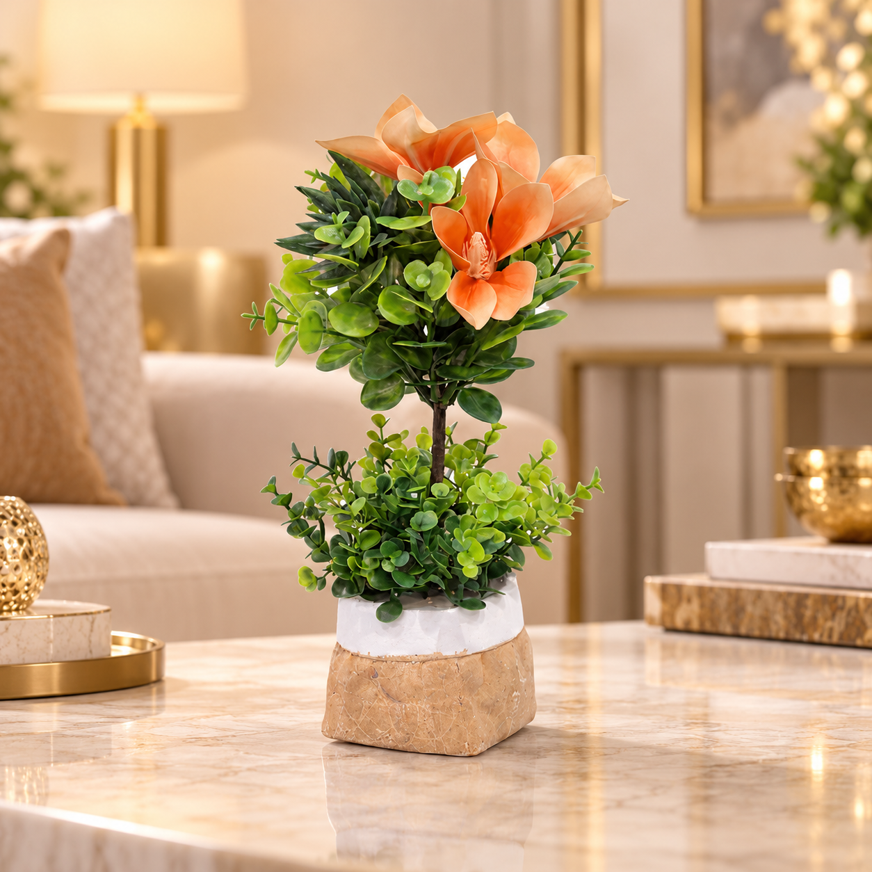 Premium Artificial Graceful Flower Pot Home Decor, Decorative Home Item / Tabletop Statue / Luxury Flower Showpiece for Living Room, Office & Gifting