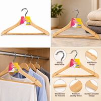 Anupam Premium Wooden Clothes Hangers with Metal Hook & Trouser Bar for Shirts, Coats, Jackets & Pants – Pack of 3