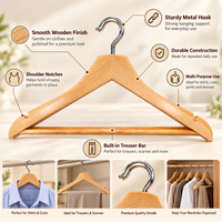 Anupam Premium Wooden Clothes Hangers with Metal Hook & Trouser Bar for Shirts, Coats, Jackets & Pants – Pack of 3