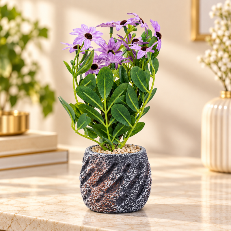 Premium Artificial Eye-Catching Flower Pot Home Decor, Decorative Home Item / Tabletop Statue / Luxury Flower Showpiece for Living Room, Office & Gifting