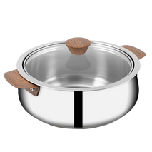 DoubleWall PUF Insulated Serving Casserole with Lid 0.75 L (Wooden Finish Handle)