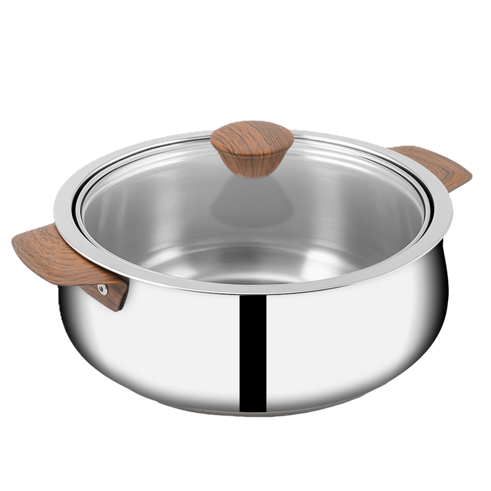 DoubleWall PUF Insulated Serving Casserole with Lid 0.75 L (Wooden Finish Handle)