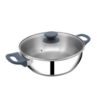 Impact Pro Stainless Steel Flat Bottom Kadai with Glass Lid