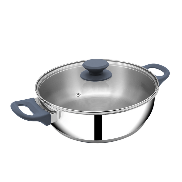 Flat Bottom Kadai with Glass Lid 24cm