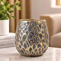 Decorative Ceramic Pot with Gold Mosaic Pattern, Multicolour Flower Pot for Home Décor, Table Décor & Gifting