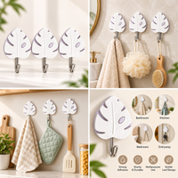 Anupam Leaf Design Self Adhesive Wall Hooks for Bathroom, Kitchen, Keys, Towels & Everyday Hanging Use – Pack of 3