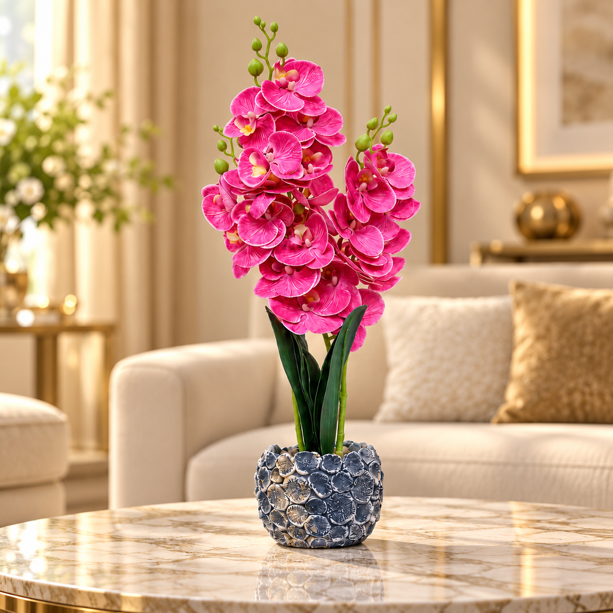 Premium Artificial Graceful Flower Pot Home Decor, Decorative Home Item / Tabletop Statue / Luxury Flower Showpiece for Living Room, Office & Gifting