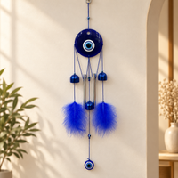 Anupam Blue Evil Eye Wind Chime with Bells Beads and Feather Tassels | Doorway, Window and Home Decor — product view 1