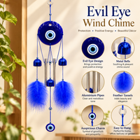 Anupam Blue Evil Eye Wind Chime with Bells Beads and Feather Tassels | Doorway, Window and Home Decor — product view 2