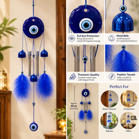 Anupam Blue Evil Eye Wind Chime with Bells Beads and Feather Tassels | Doorway, Window and Home Decor — product view 3