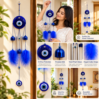 Anupam Blue Evil Eye Wind Chime with Bells Beads and Feather Tassels | Doorway, Window and Home Decor — product view 4