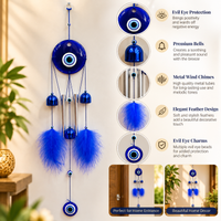 Anupam Blue Evil Eye Wind Chime with Bells Beads and Feather Tassels | Doorway, Window and Home Decor — product view 5