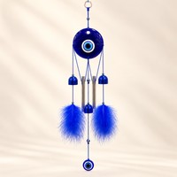 Anupam Blue Evil Eye Wind Chime with Bells Beads and Feather Tassels | Doorway, Window and Home Decor — product view 6