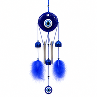 Anupam Blue Evil Eye Wind Chime with Bells Beads and Feather Tassels | Doorway, Window and Home Decor — product view 7
