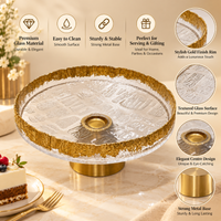Anupam Gold Rim Textured Glass Pedestal Fruit Bowl with Decorative Metal Base | Dining Table, Home and Festive Gifting — product view 3