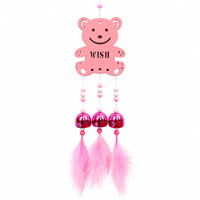 Anupam Pink Bear Wish Wind Chime with Pearl Style Beads Bells and Feather Tassels | Doorway, Window and Home Decor — product view 3