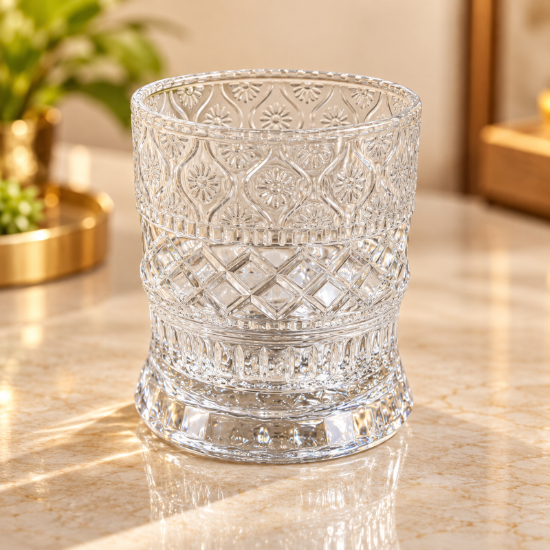 Anupam Spinning Textured Glass Tumbler with Faceted Pattern for Drinks and Table Styling | Dining Table, Home and Festive Gifting — product view 1