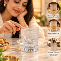 Anupam Spinning Textured Glass Tumbler with Faceted Pattern for Drinks and Table Styling | Dining Table, Home and Festive Gifting — product view 3