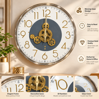 Anupam Round White Dial Wall Clock with Gold Numerals and Decorative Gear Detail | Living Room, Bedroom and Office — product view 2