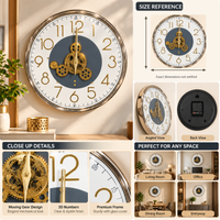Anupam Round White Dial Wall Clock with Gold Numerals and Decorative Gear Detail | Living Room, Bedroom and Office — product view 3