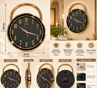 Anupam Black Dial Wall Clock with Gold Numerals and Decorative Loop Frame | Living Room, Bedroom and Office — product view 2