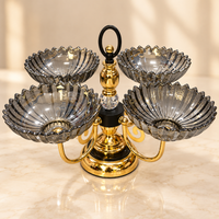 Anupam Four Bowl Fluted Glass Snack Serving Stand with Gold Tone Base and Carry Handle | Dining Table, Home and Festive Gifting — product view 1