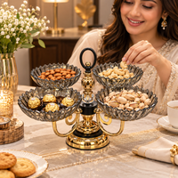 Anupam Four Bowl Fluted Glass Snack Serving Stand with Gold Tone Base and Carry Handle | Dining Table, Home and Festive Gifting — product view 2