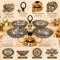 Anupam Four Bowl Fluted Glass Snack Serving Stand with Gold Tone Base and Carry Handle | Dining Table, Home and Festive Gifting — product view 3