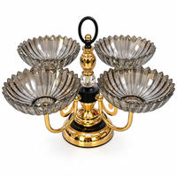 Anupam Four Bowl Fluted Glass Snack Serving Stand with Gold Tone Base and Carry Handle | Dining Table, Home and Festive Gifting — product view 4