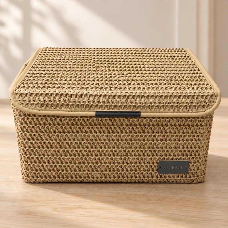 Small Woven Storage Basket with Lid - image 1