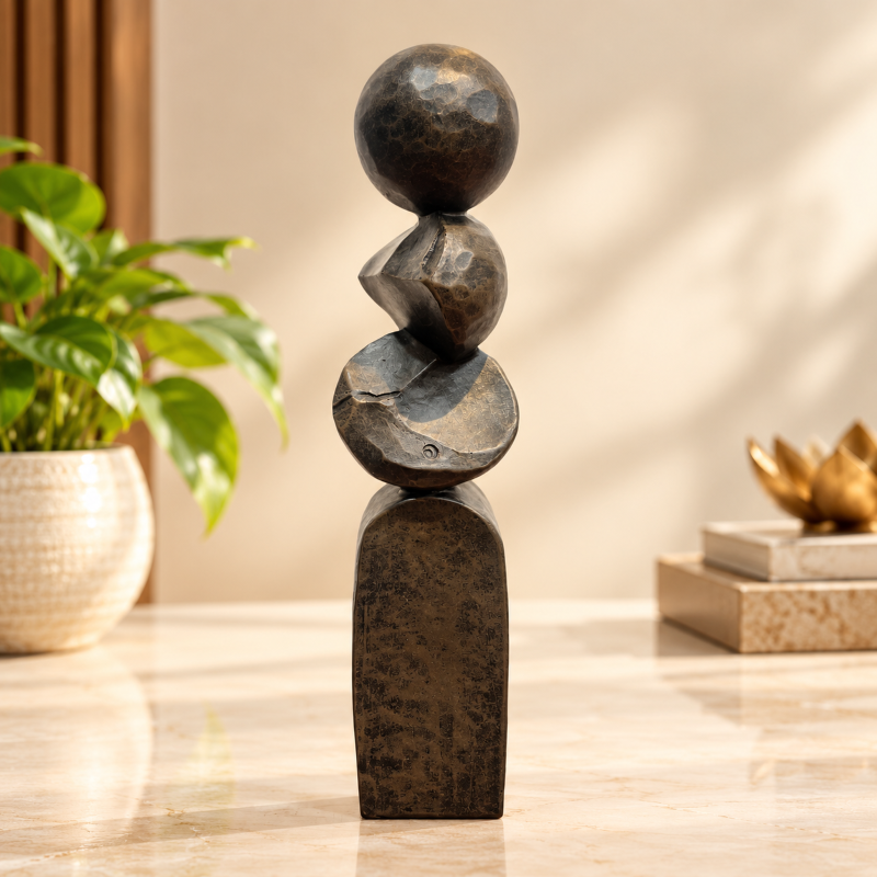 Anupam Dark Stone Effect Stacked Sphere and Geometric Sculpture | Living Room, Office and Gifting — product view 1