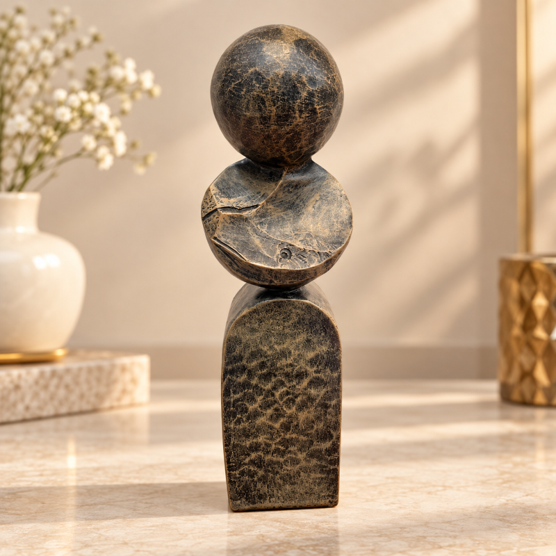 Anupam Dark Marble Effect Sphere and Geometric Abstract Sculpture | Living Room, Office and Gifting — product view 1