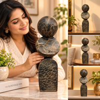 Anupam Dark Marble Effect Sphere and Geometric Abstract Sculpture | Living Room, Office and Gifting — product view 2