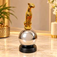 Anupam Gold Big Cat Figurine on Mirror Effect Sphere and Black Pedestal | Living Room, Office and Gifting — product view 1