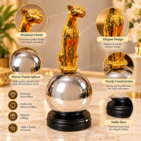 Anupam Gold Big Cat Figurine on Mirror Effect Sphere and Black Pedestal | Living Room, Office and Gifting — product view 3