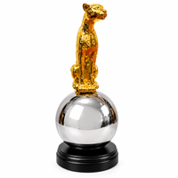 Anupam Gold Big Cat Figurine on Mirror Effect Sphere and Black Pedestal | Living Room, Office and Gifting — product view 4