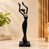 Anupam Black Abstract Dancer Sculpture with Raised Arms and Square Base | Living Room, Office and Gifting — product view 1