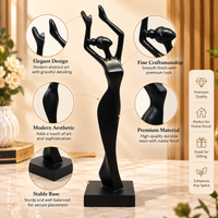 Anupam Black Abstract Dancer Sculpture with Raised Arms and Square Base | Living Room, Office and Gifting — product view 3