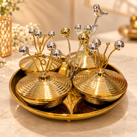Anupam Gold Metal Dry Fruit and Snack Serving Set with Bird Detail Lids and Round Tray | Dining Table, Home and Festive Gifting — product view 1