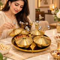 Anupam Gold Metal Dry Fruit and Snack Serving Set with Bird Detail Lids and Round Tray | Dining Table, Home and Festive Gifting — product view 2