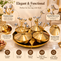 Anupam Gold Metal Dry Fruit and Snack Serving Set with Bird Detail Lids and Round Tray | Dining Table, Home and Festive Gifting — product view 3